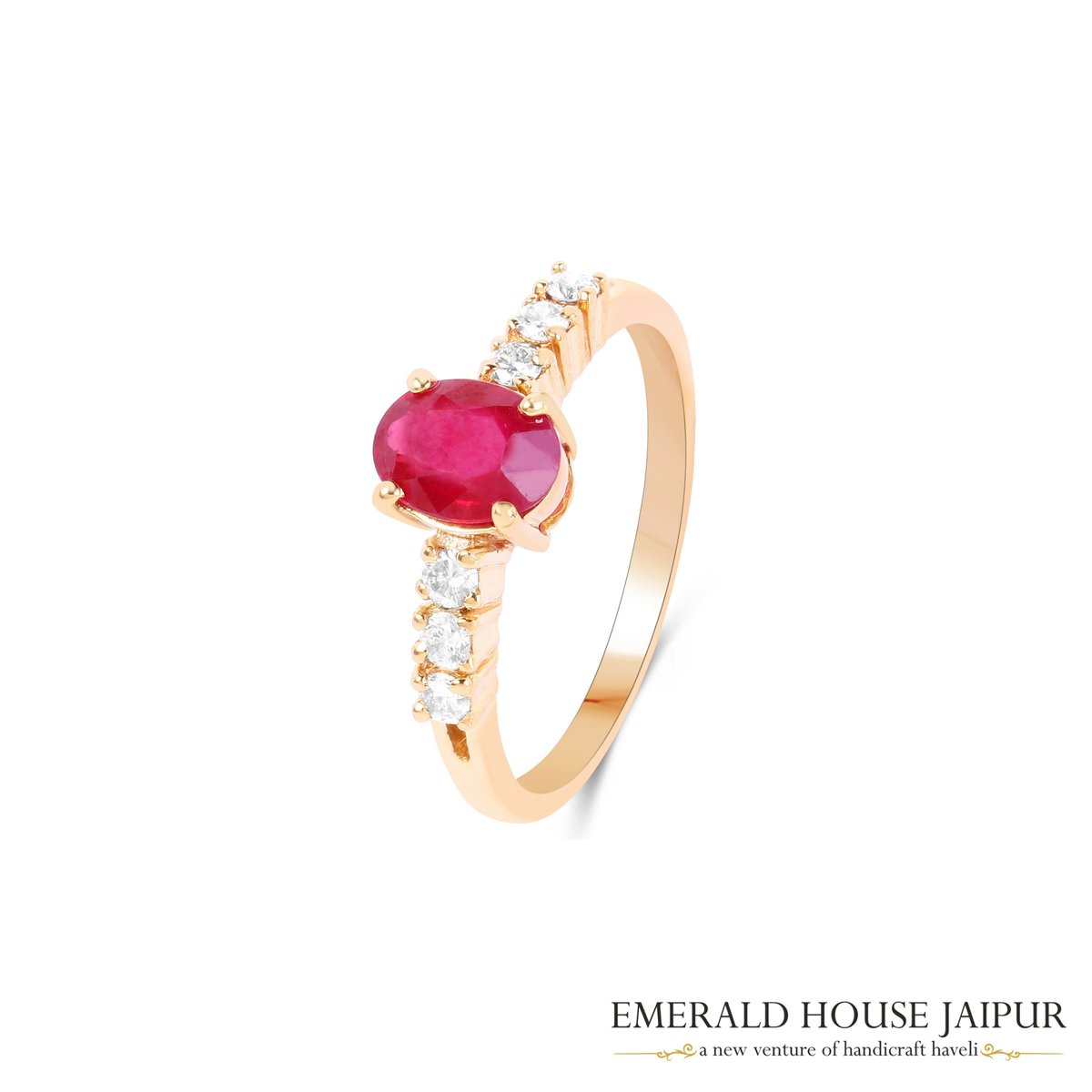 Mozambique Oval Ruby Ring with Round Diamonds in 18K Rose Gold