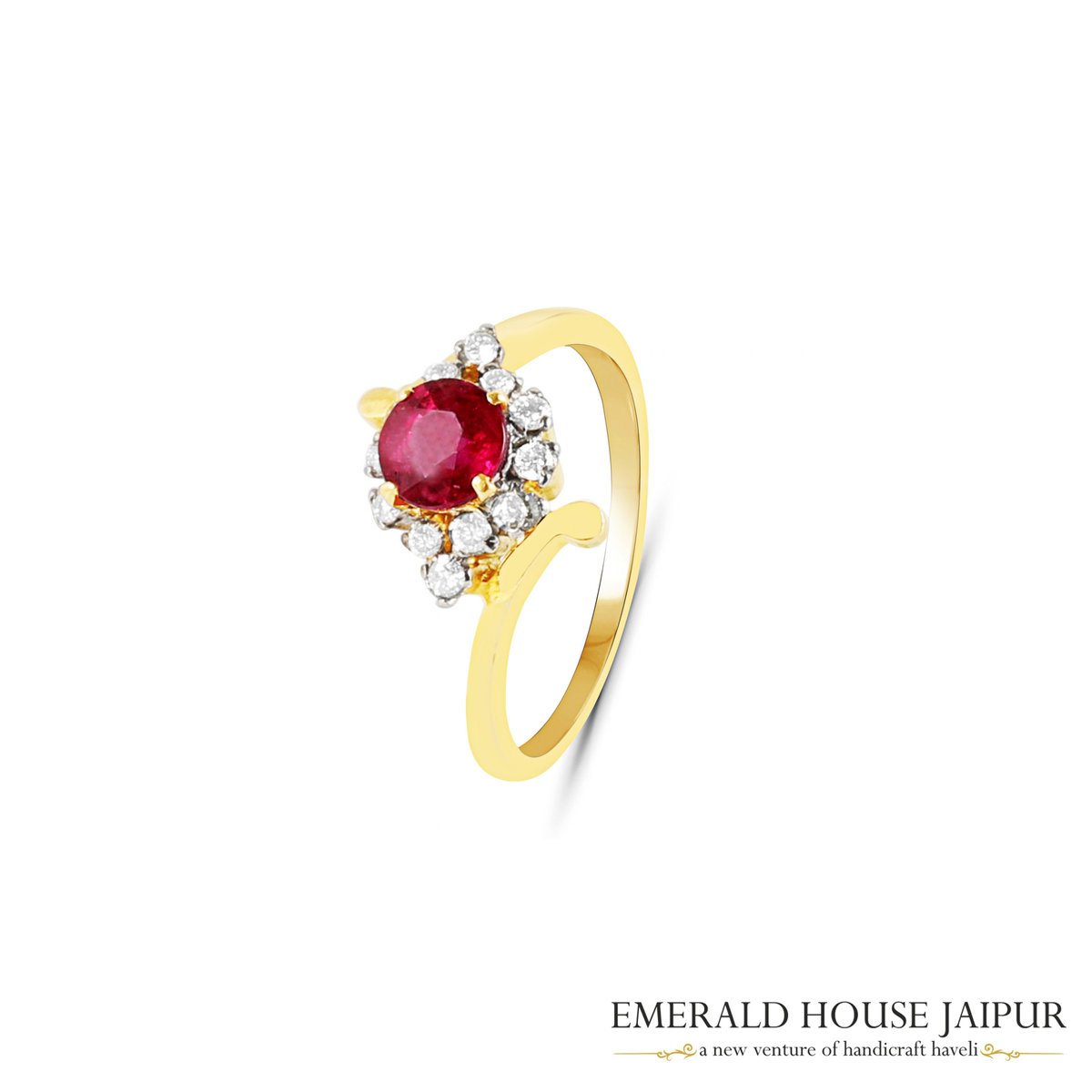 Mozambique Round Ruby Ring with Round Diamonds in 18K Yellow Gold