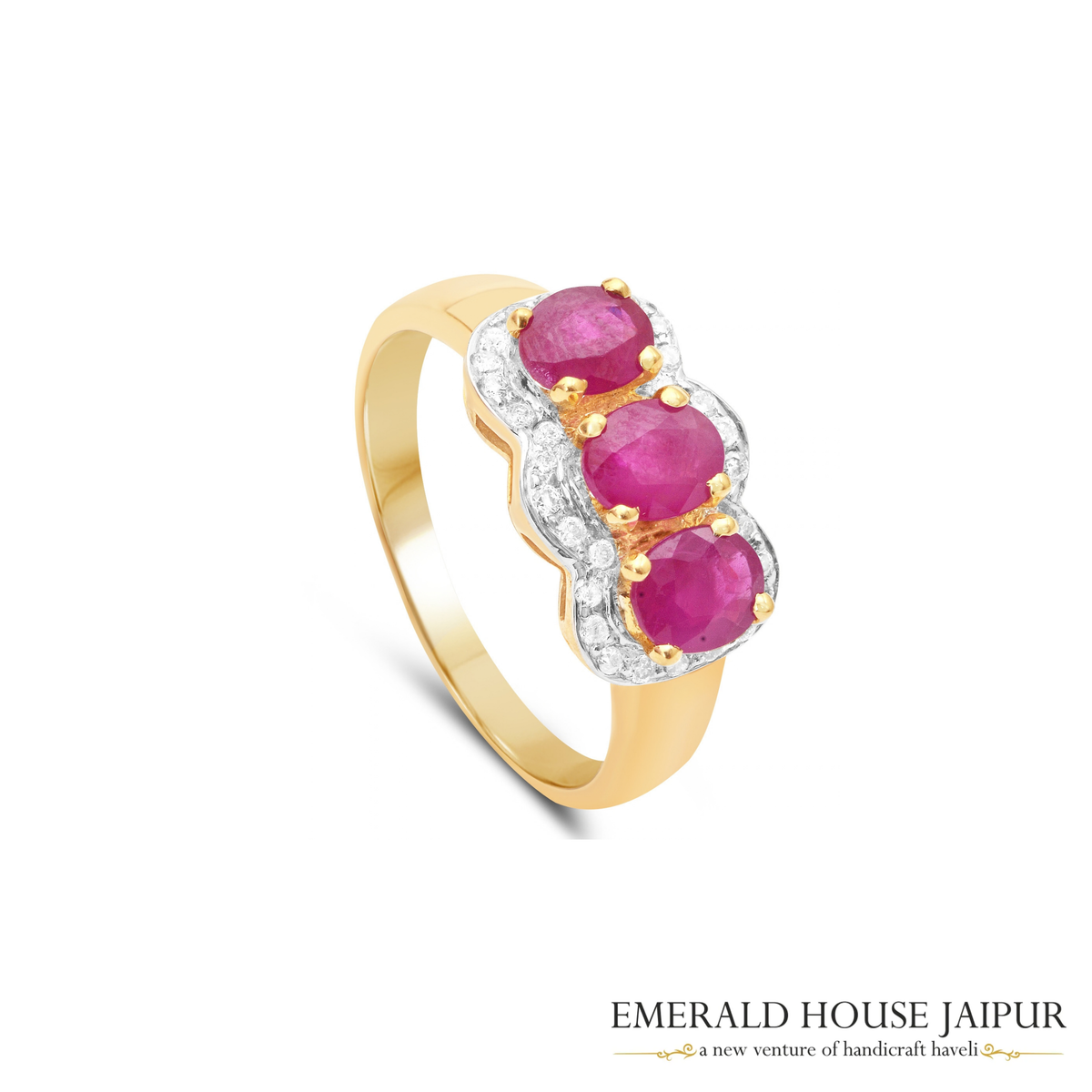 Mozambique Ovals Ruby Ring with Round Diamonds in 14K Yellow Gold