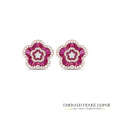 Vivid Red Ruby Baguette and Diamond Earrings