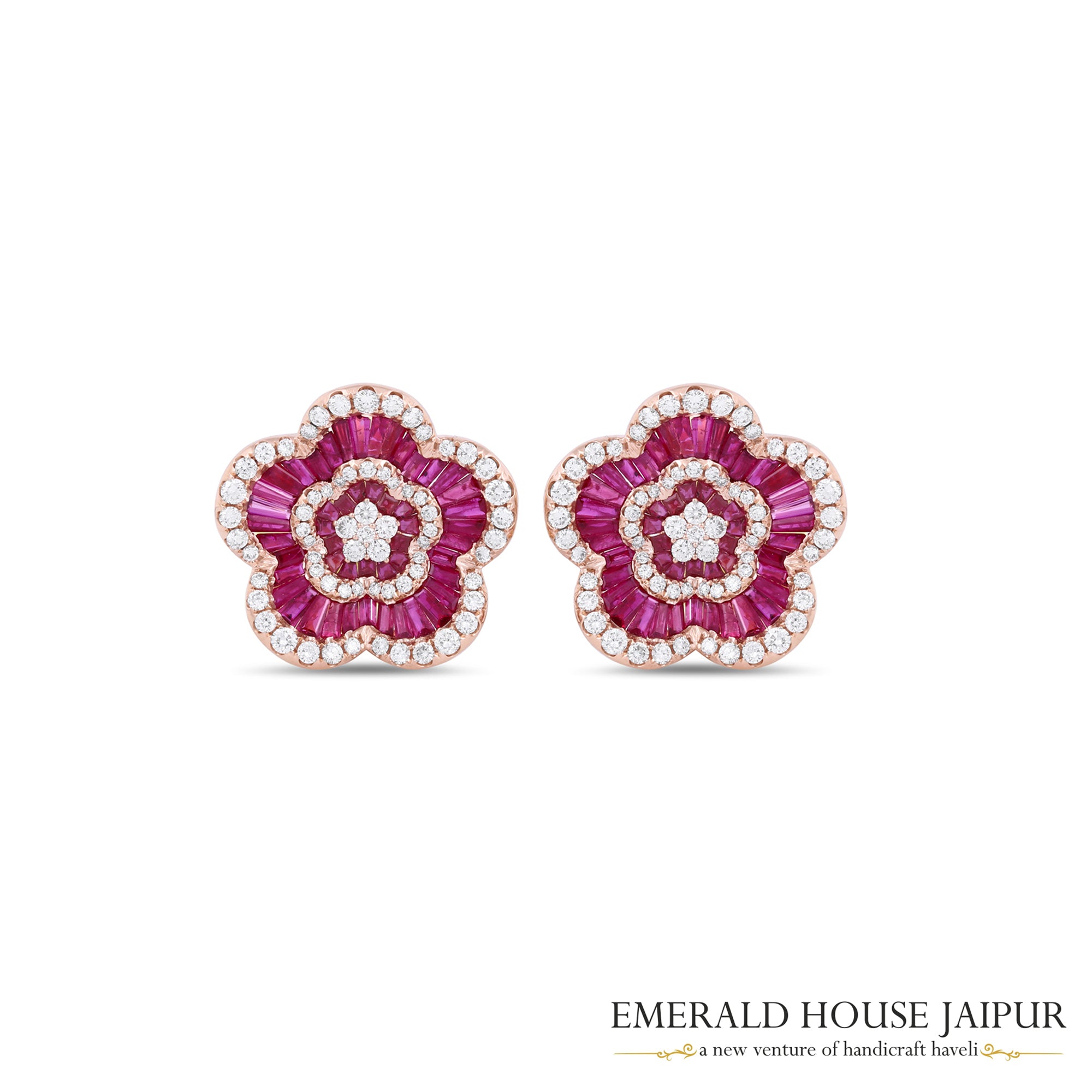 Vivid Red Ruby Baguette and Diamond Earrings