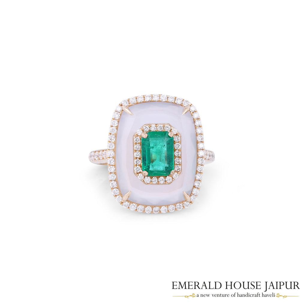Kissing Collection Emerald and Chalcedony Ring