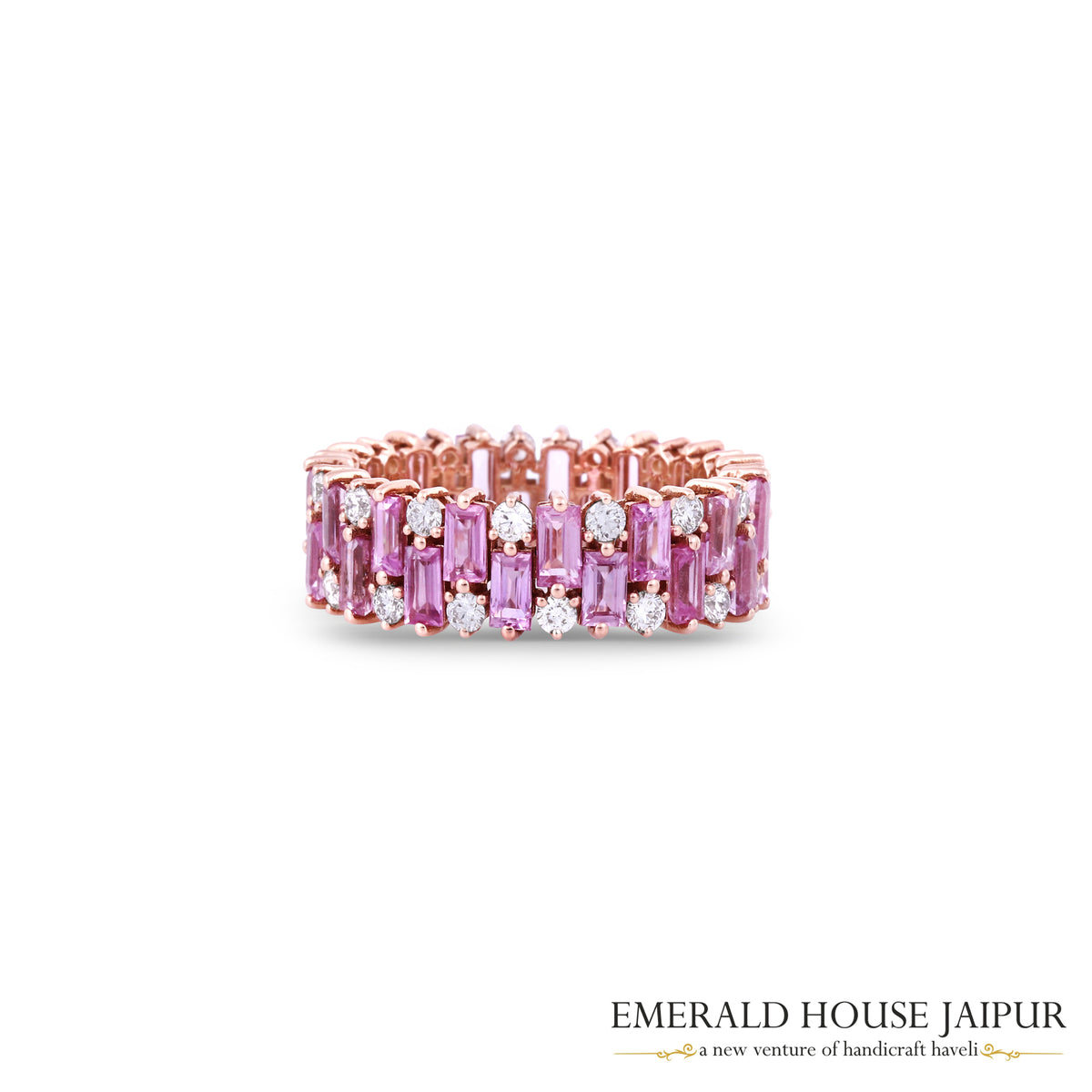 Pink Sapphire Baguette and Diamond Ring