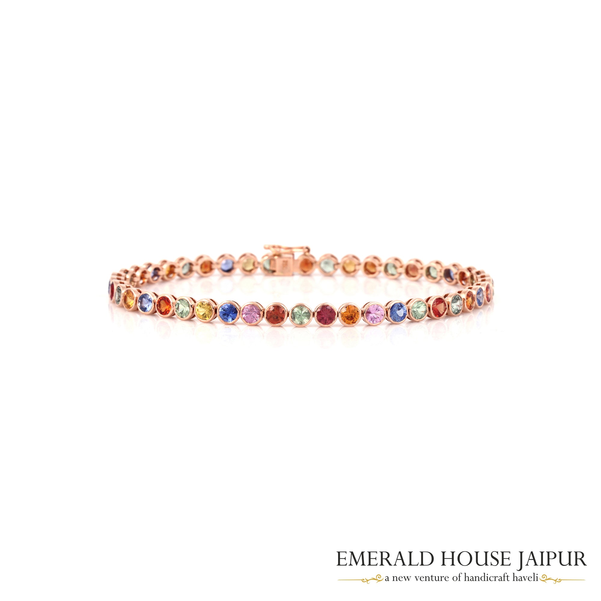 Multi-Sapphire Tennis Bracelet in 18K Rose Gold