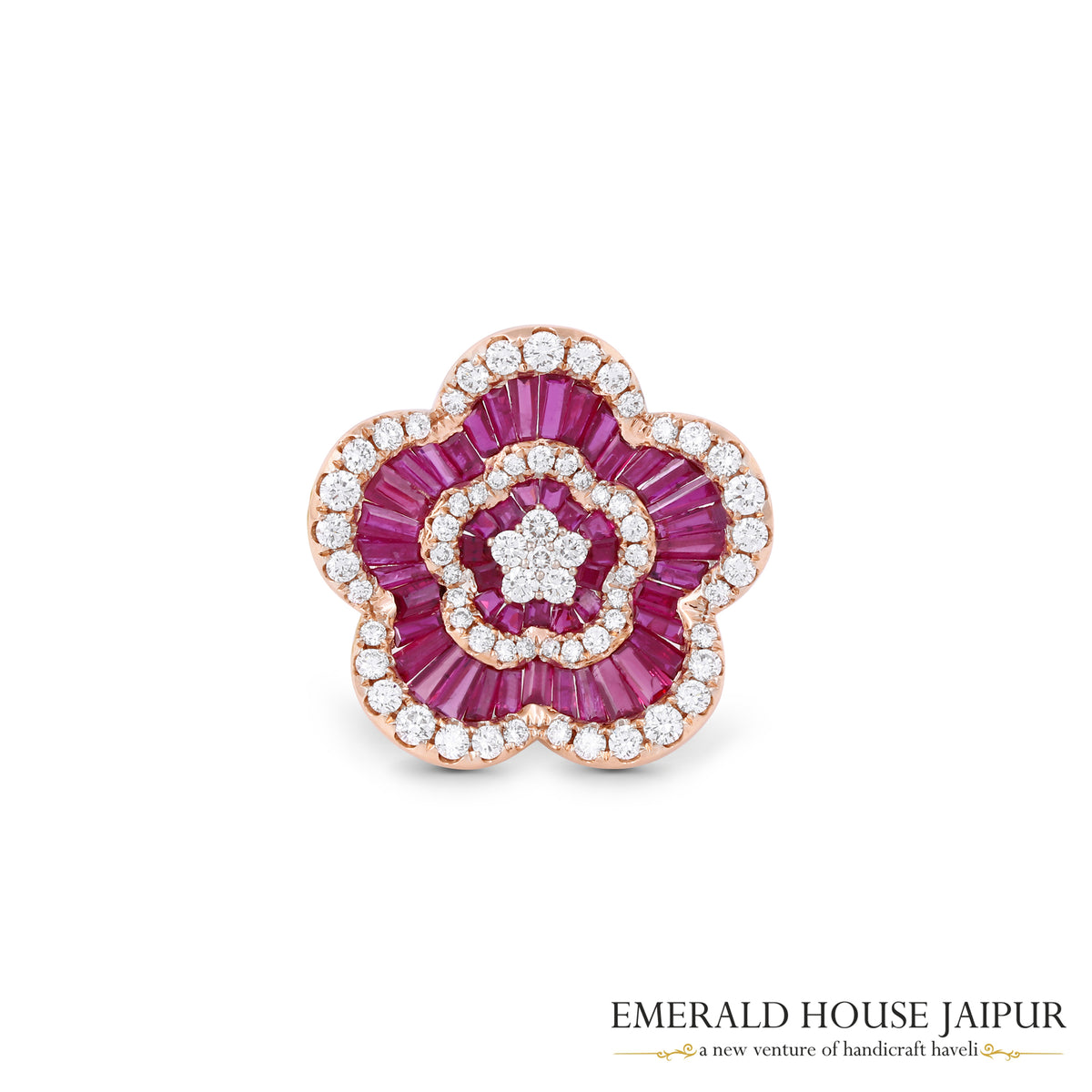 Vivid Red Ruby Baguette and Diamond Ring