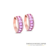 Petite Emerald-Cut Pink Sapphire Hoops