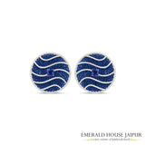 Cocktail Wavy Blue Sapphire and Diamond Earclips