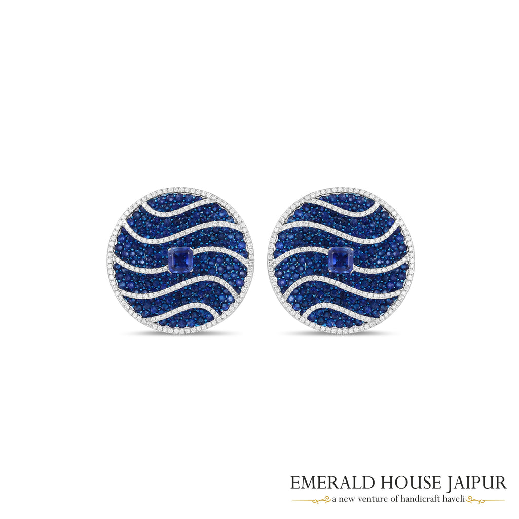 Cocktail Wavy Blue Sapphire and Diamond Earclips
