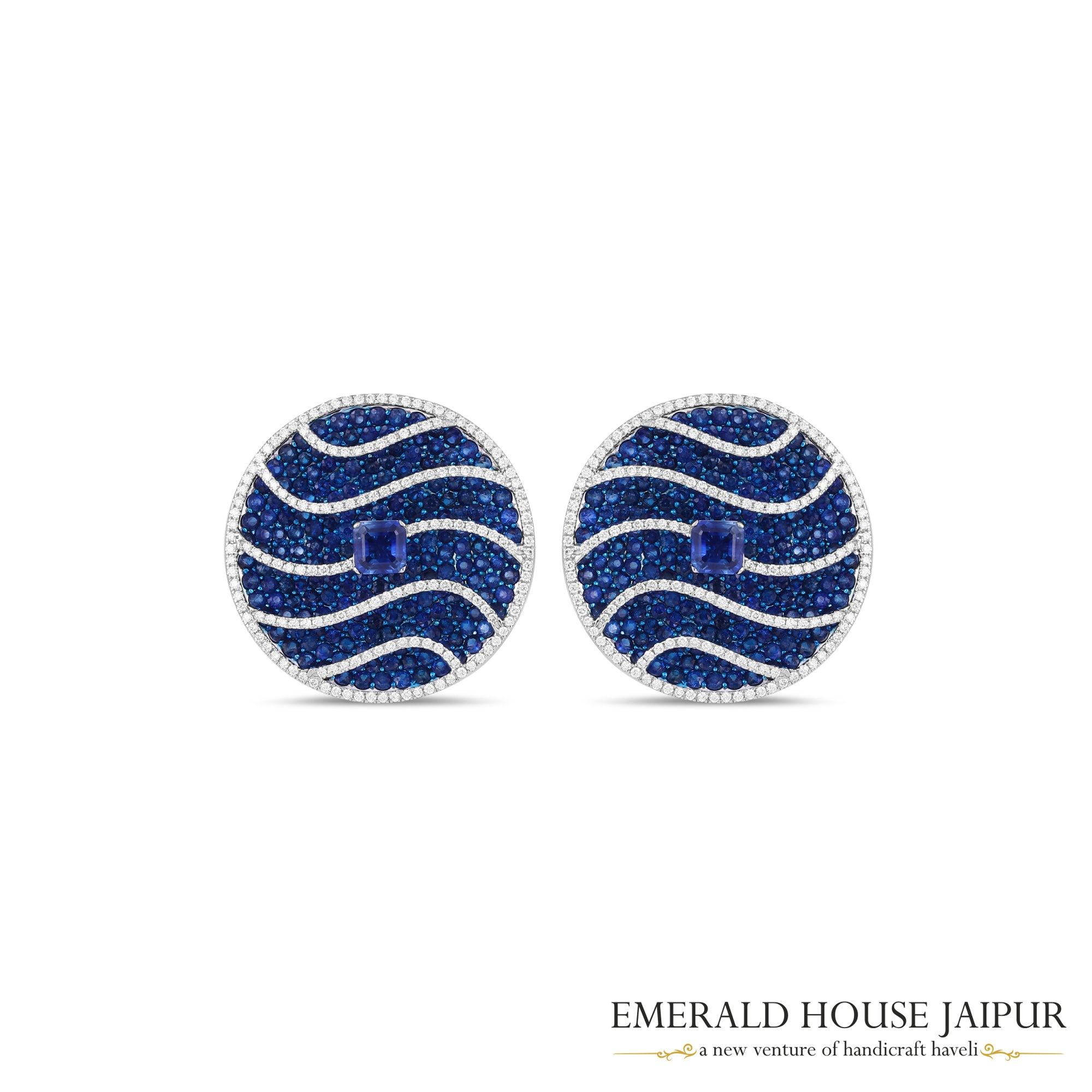 Cocktail Wavy Blue Sapphire and Diamond Earclips