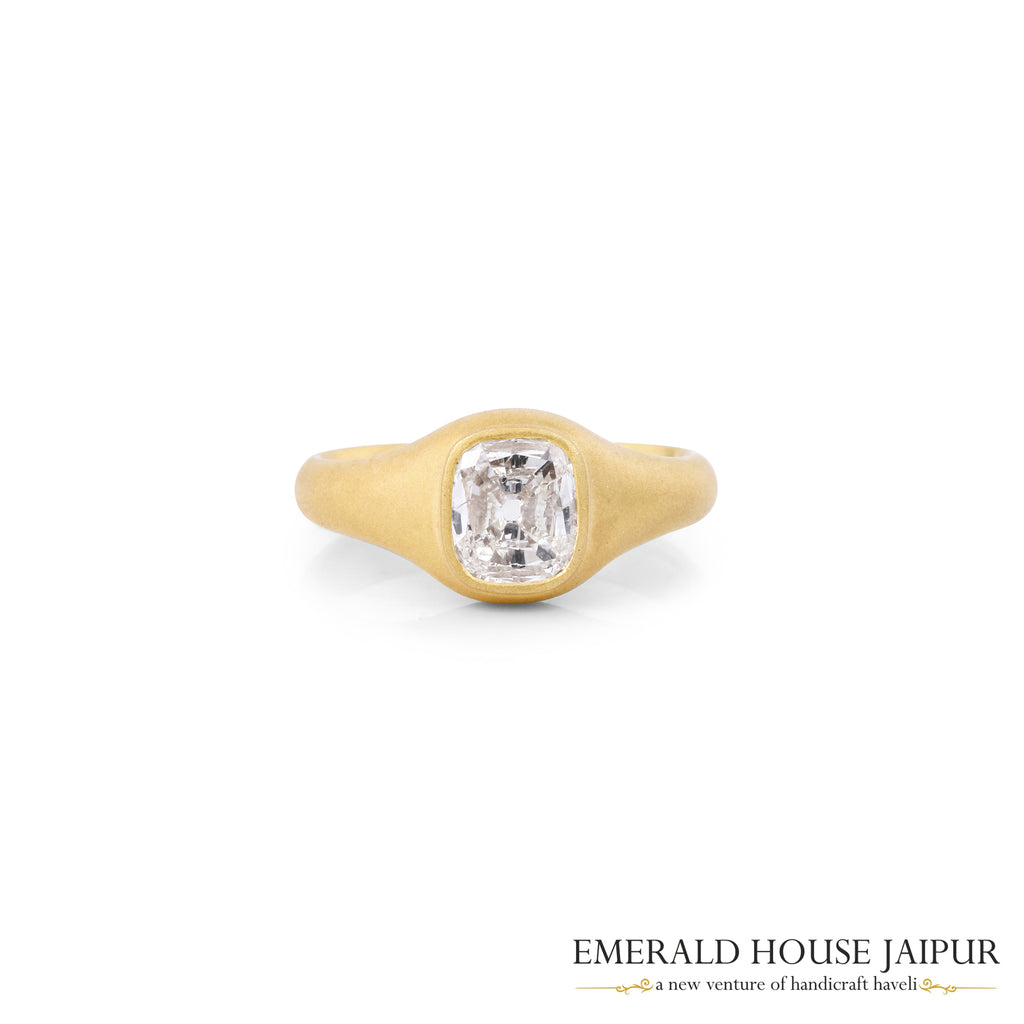 Matte Finish Gold Ring with Cushion-Cut Diamond