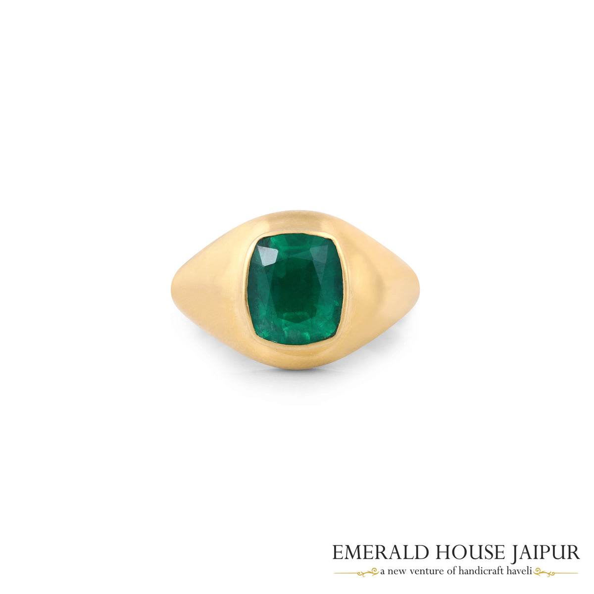 Matte Finish Gold Ring with Cushion-Cut Zambian Emerald
