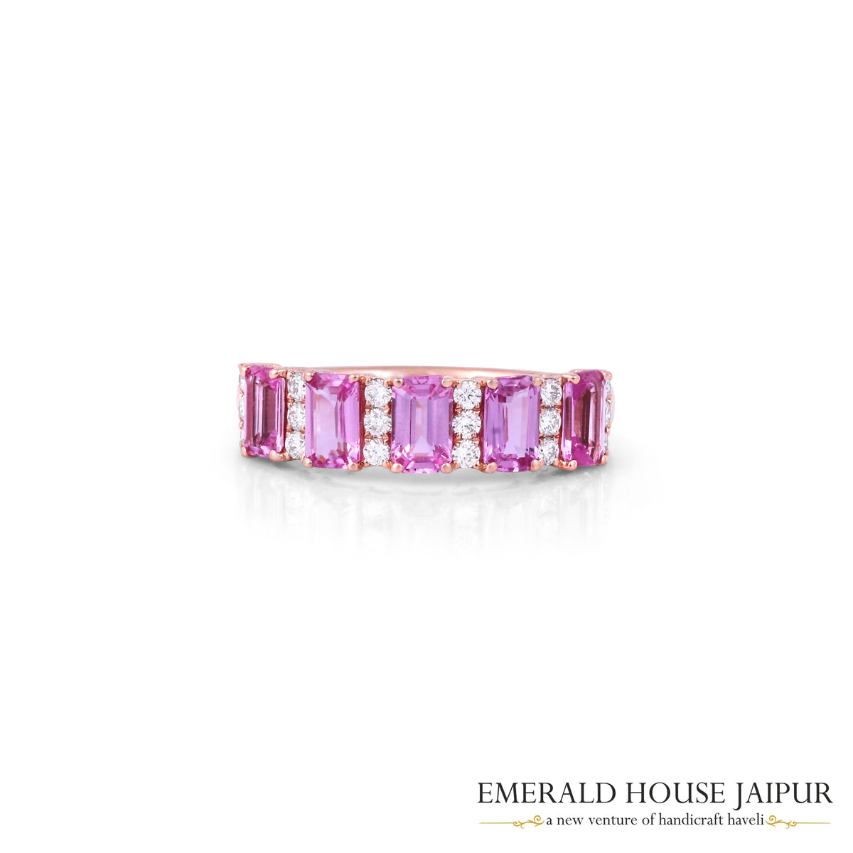 Emerald-Cut Pink Sapphire and Diamond Ring