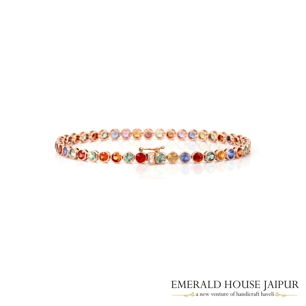 Multi-Sapphire Tennis Bracelet in 18K Rose Gold
