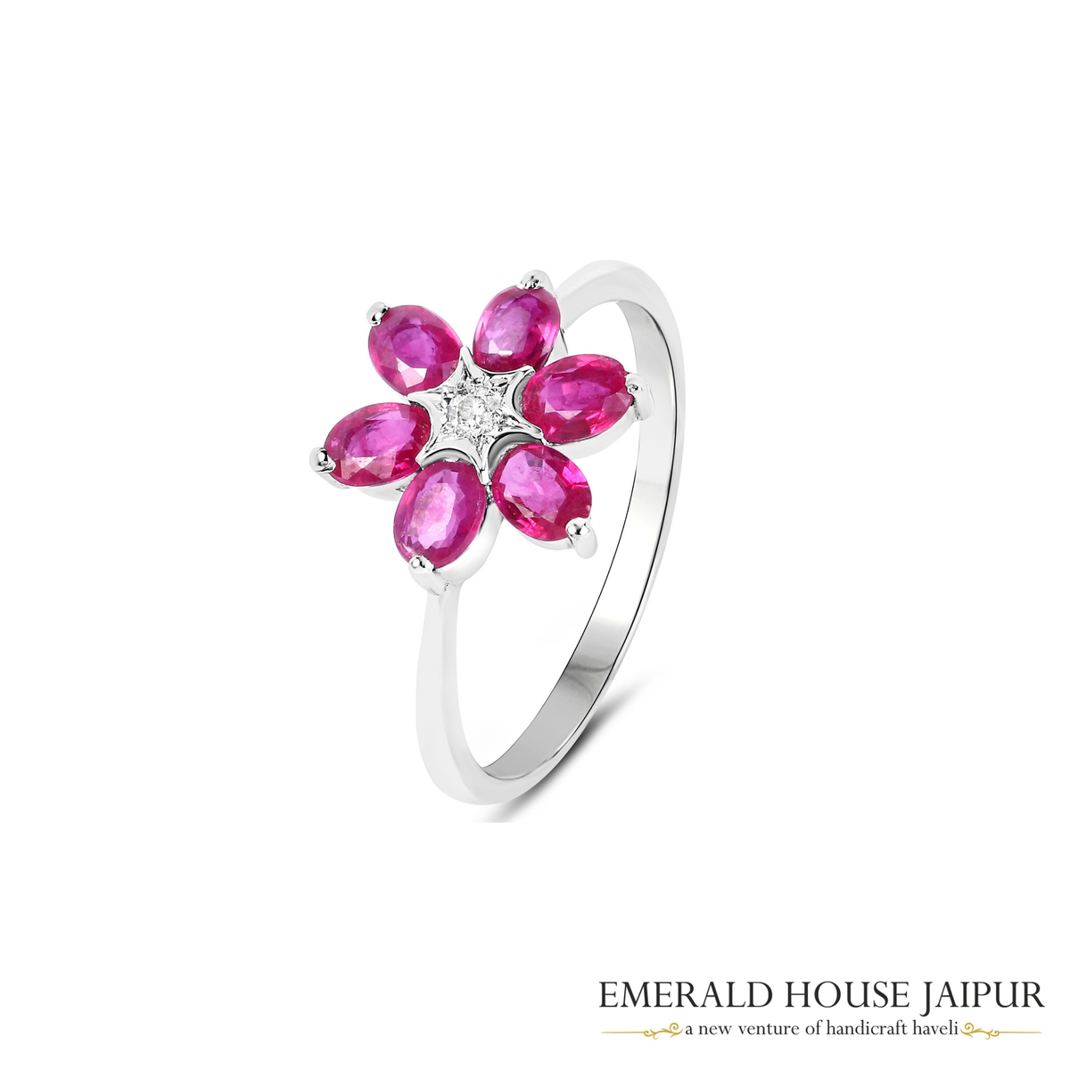 Mozambique Ovals Ruby Ring with Round Diamond in 18K White Gold