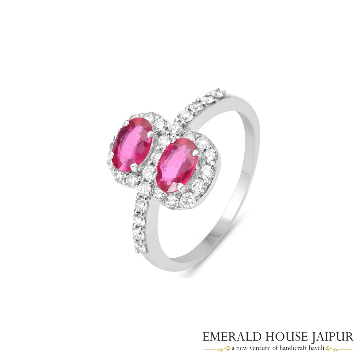Mozambique Twin Ovals Ruby Ring with Round Diamonds in 18K White Gold