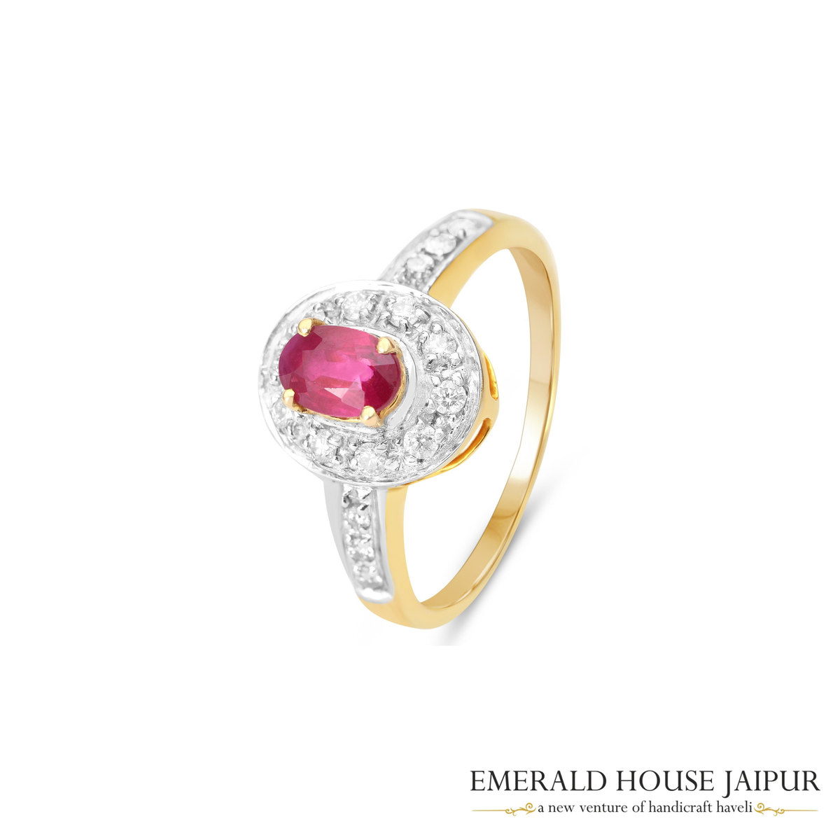 Mozambique Oval Ruby Ring with Round Diamonds in 18K Yellow Gold