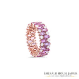 Pink Sapphire Baguette and Diamond Ring