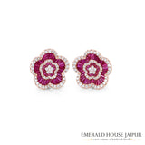 Vivid Red Ruby Baguette and Diamond Earrings