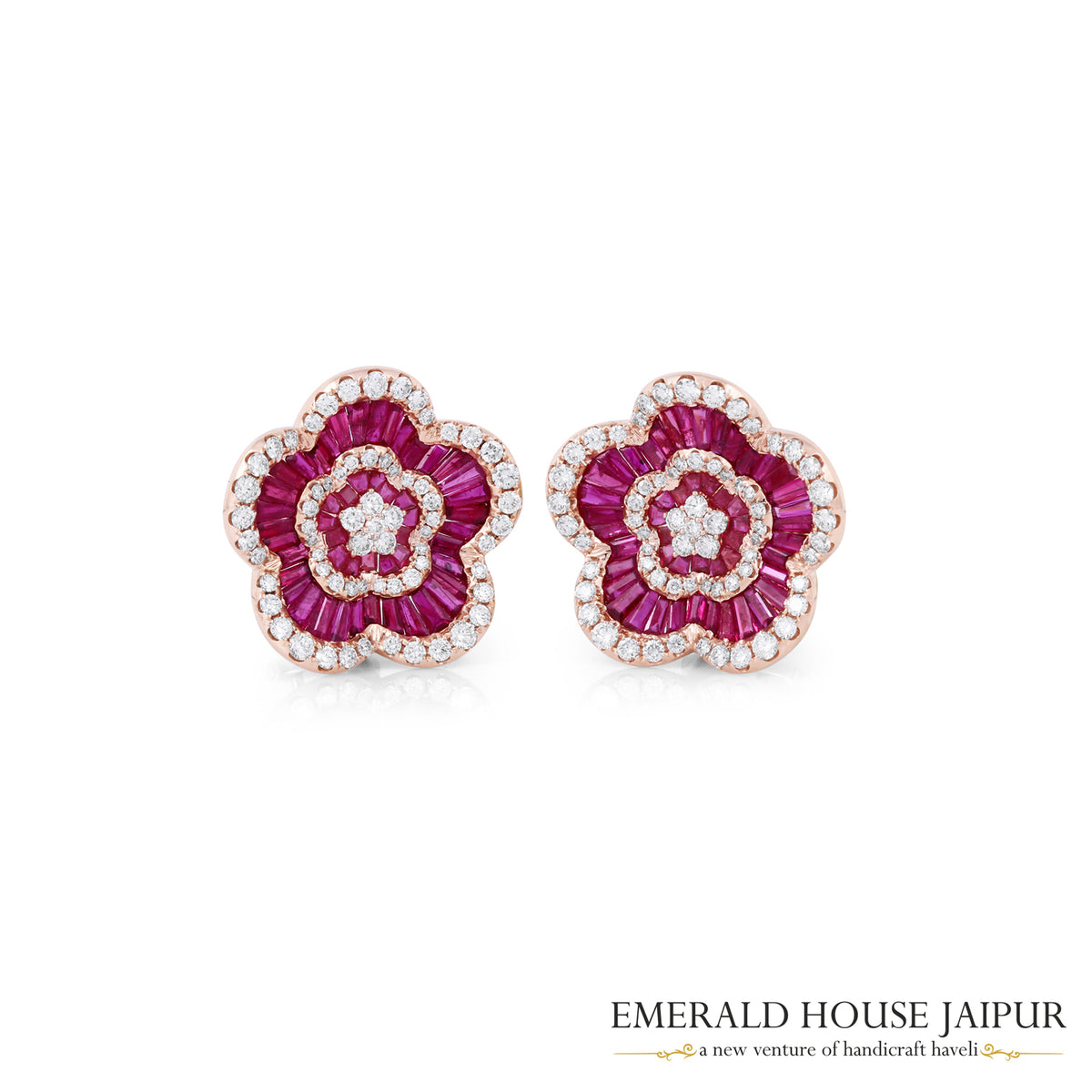 Vivid Red Ruby Baguette and Diamond Earrings