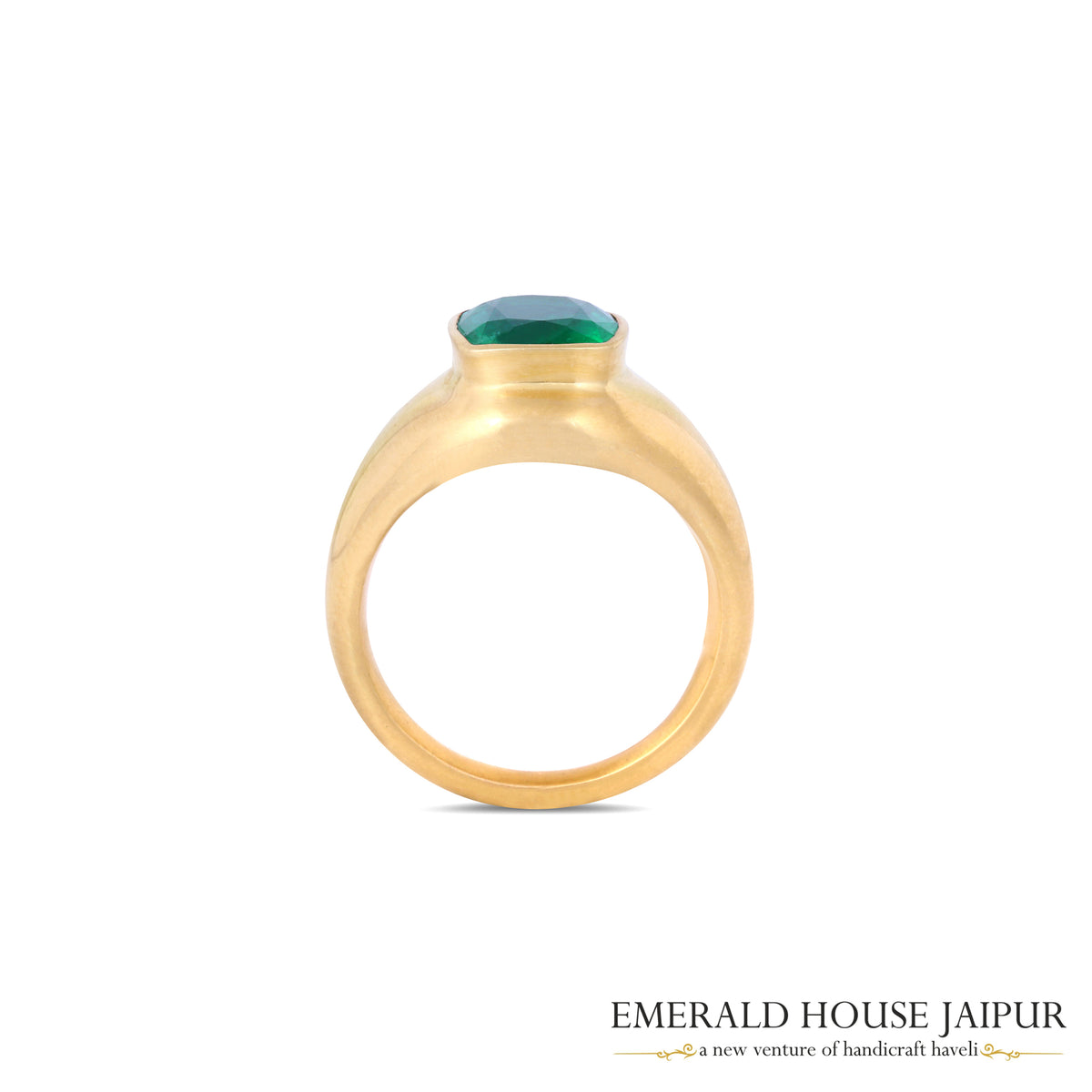 Matte Finish Gold Ring with Cushion-Cut Zambian Emerald