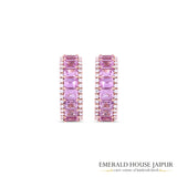 Petite Emerald-Cut Pink Sapphire Hoops