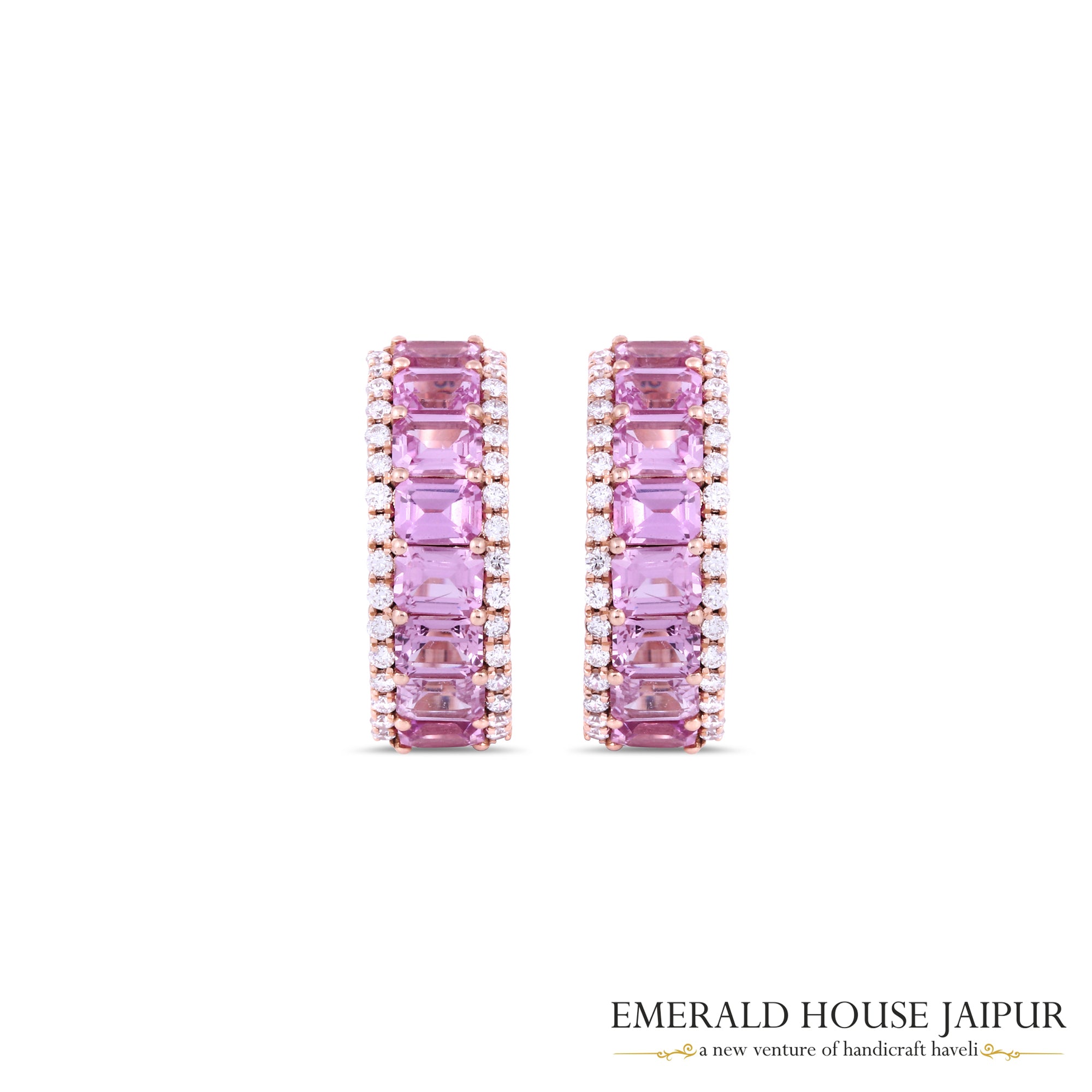 Petite Emerald-Cut Pink Sapphire Hoops