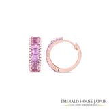 Petite Emerald-Cut Pink Sapphire Hoops