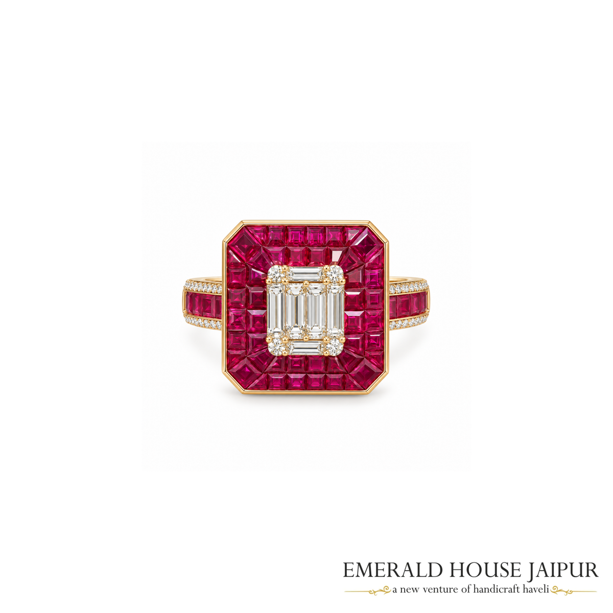 Emerald-Cut Mozambique Ruby & Emerald-Cut Diamond Ring in 18K Rose Gold