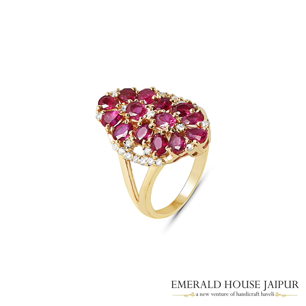 Mozambique Oval Ruby Ring with Round Diamonds in 14K Yellow Gold