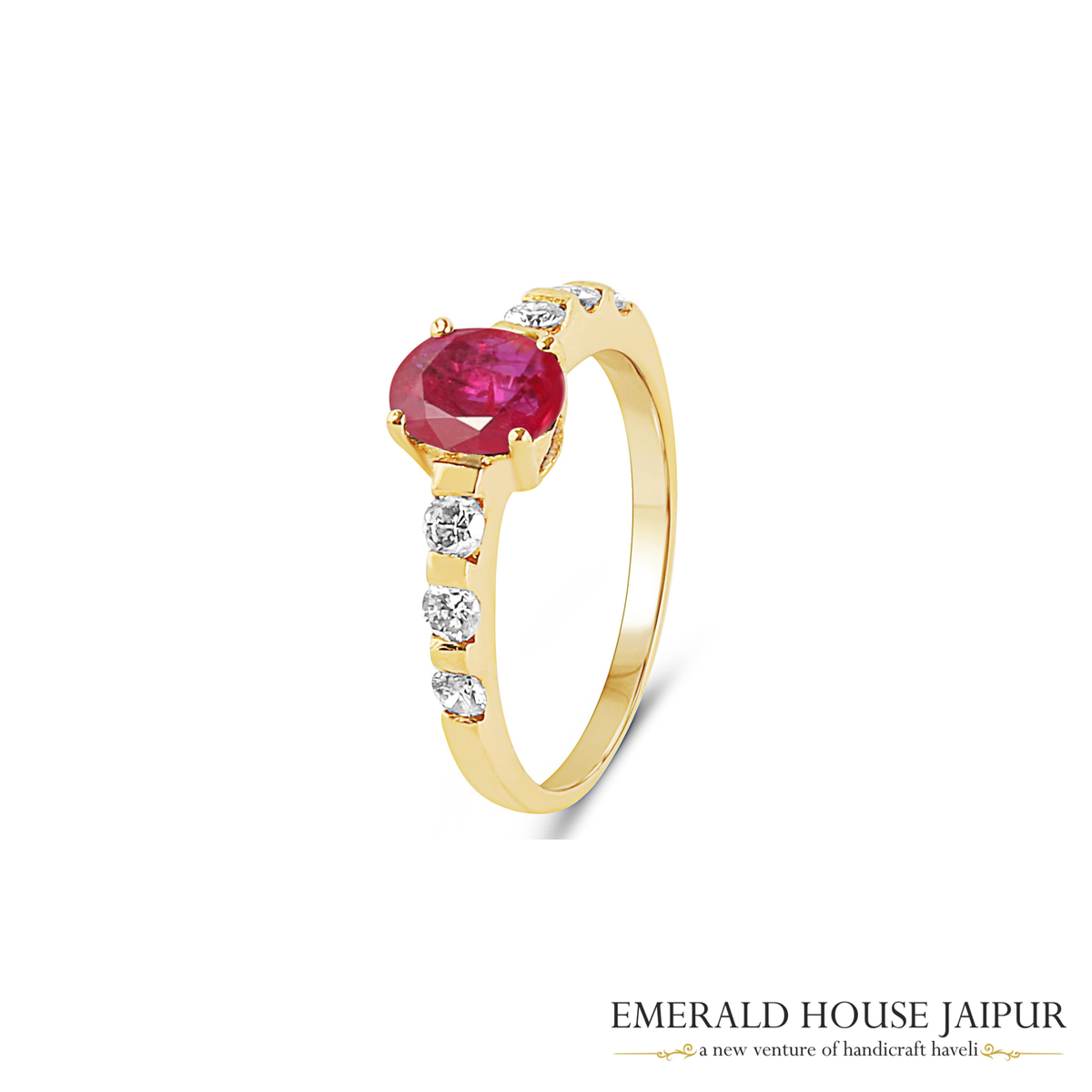 Mozambique Oval Ruby Ring with Round Diamonds in 18K Yellow Gold