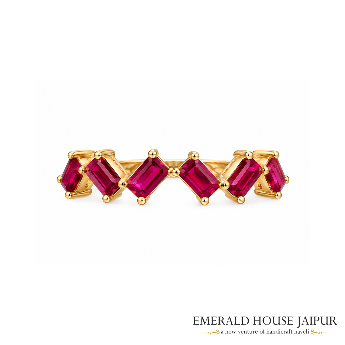 Baguette-Cut Mozambique Ruby Link Ring in 18K Rose Gold