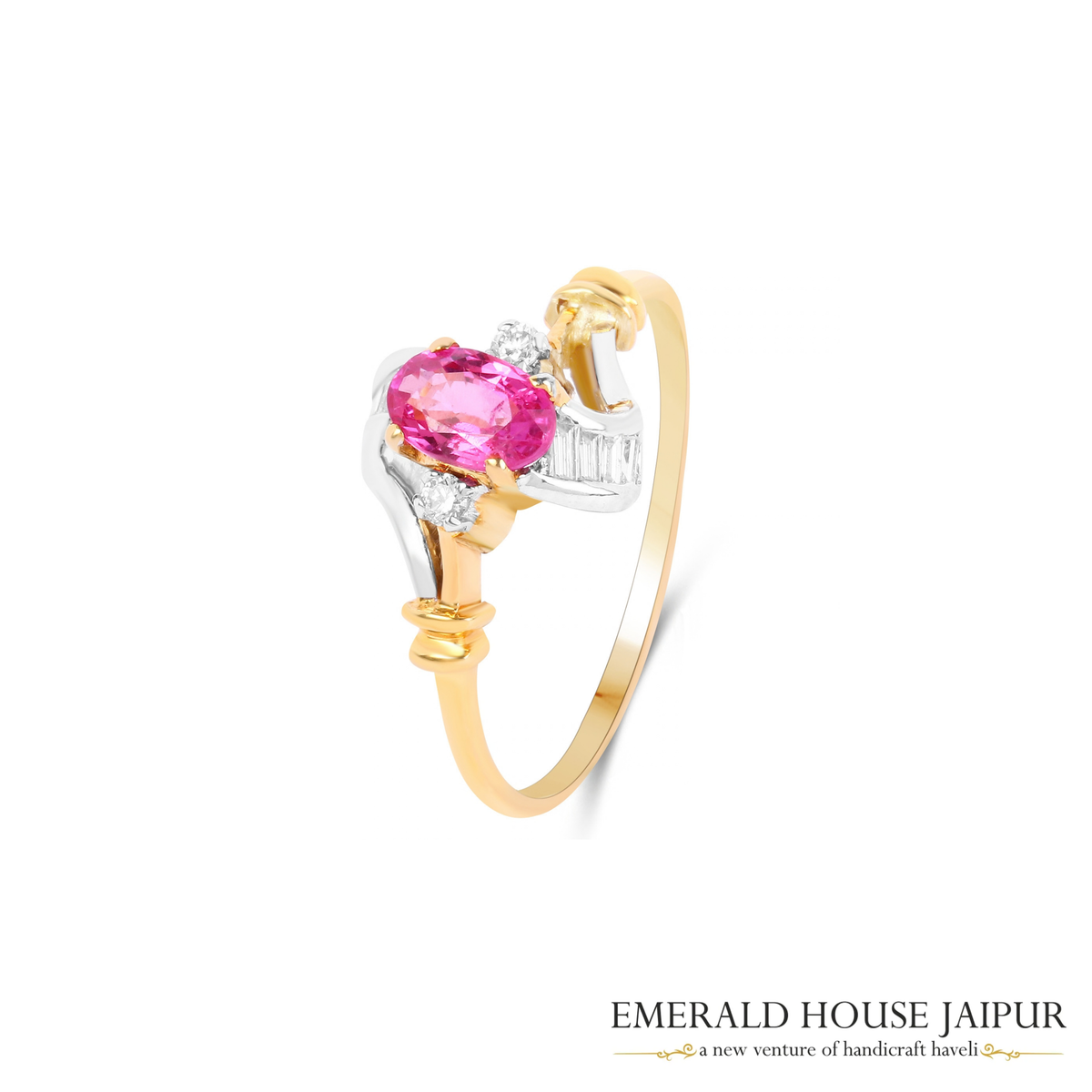Mozambique Oval Ruby Ring with Round Diamonds in 18K Yellow & White Gold