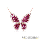 Butterfly Baguette Ruby & Diamonds Brooch - Emerald House Jaipur