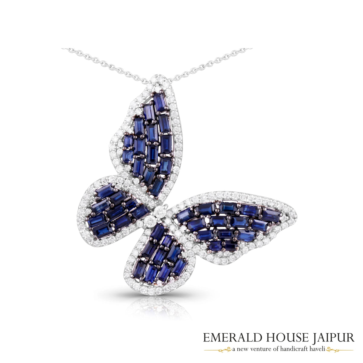 Butterfly Baguette Sapphires & Diamonds Brooch cum Pendant - Emerald House Jaipur