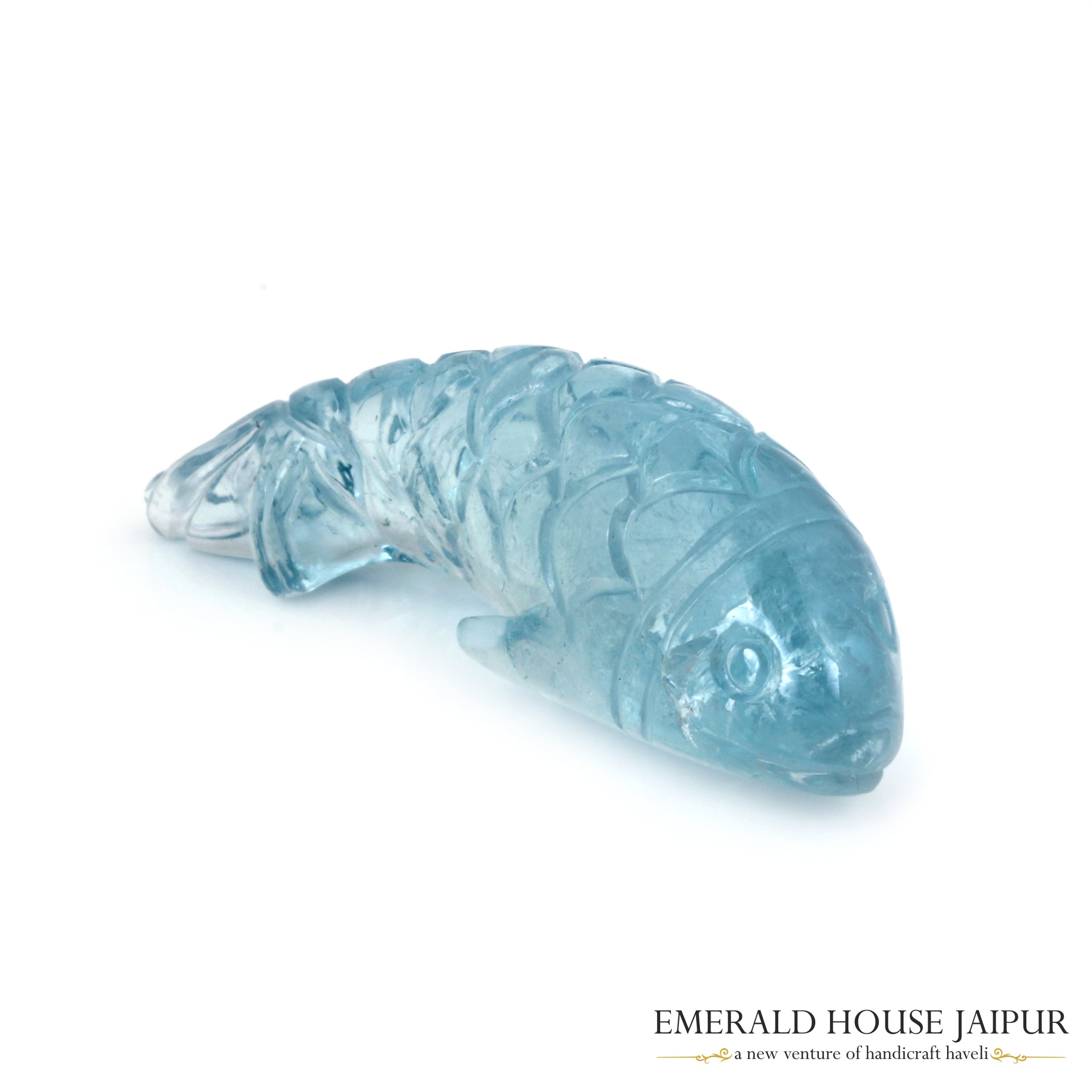 Carved Aquamarine Fish - Emerald House Jaipur