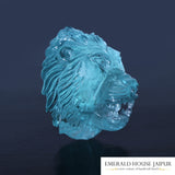 Carved Aquamarine Lion - Emerald House Jaipur