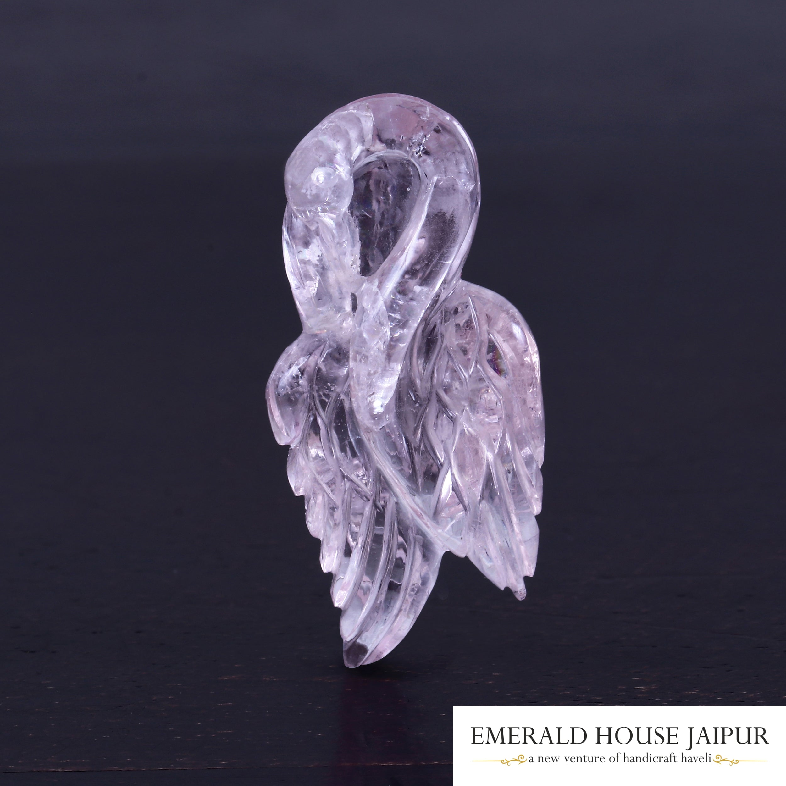 Carved Rose Quartz Swan - Emerald House Jaipur