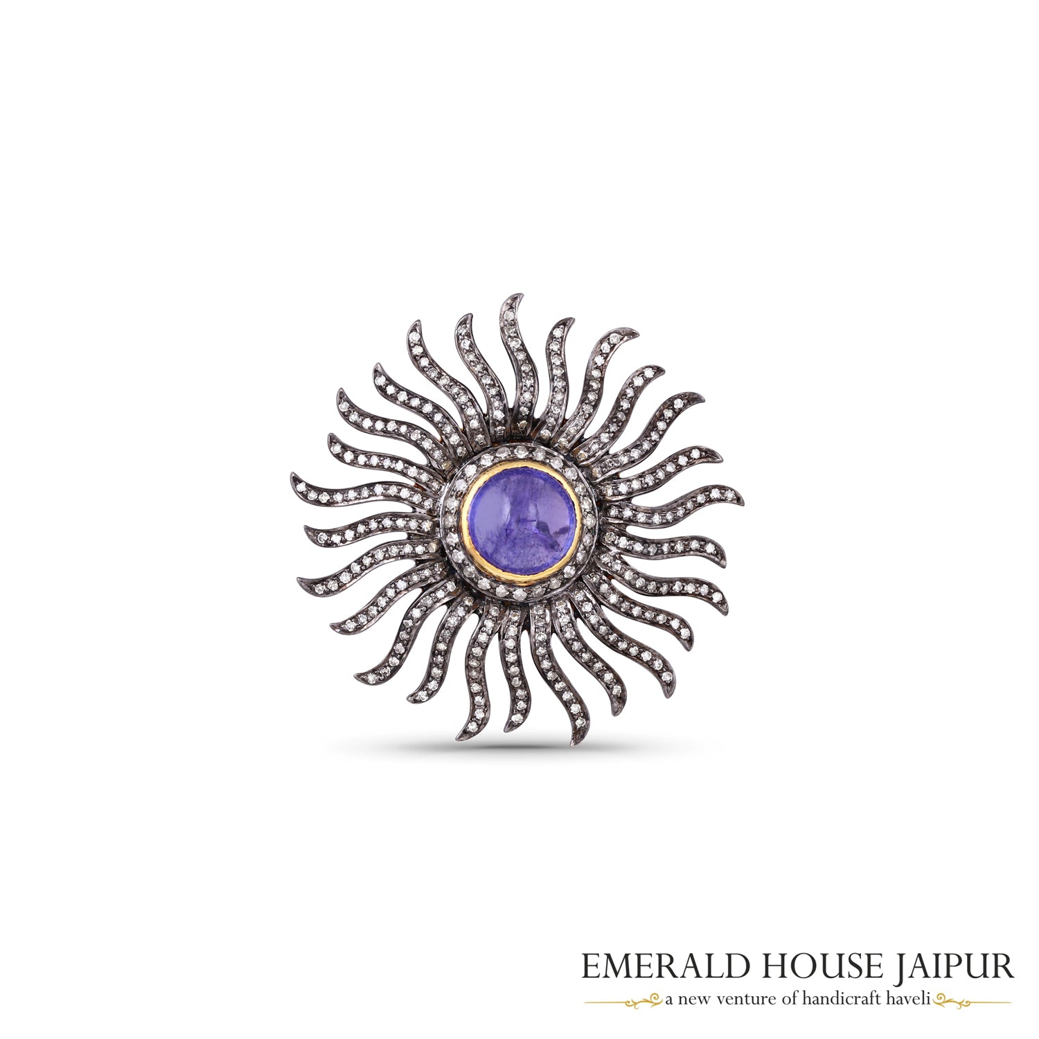 Chakra Tanzanite & Diamonds Brooch - Emerald House Jaipur