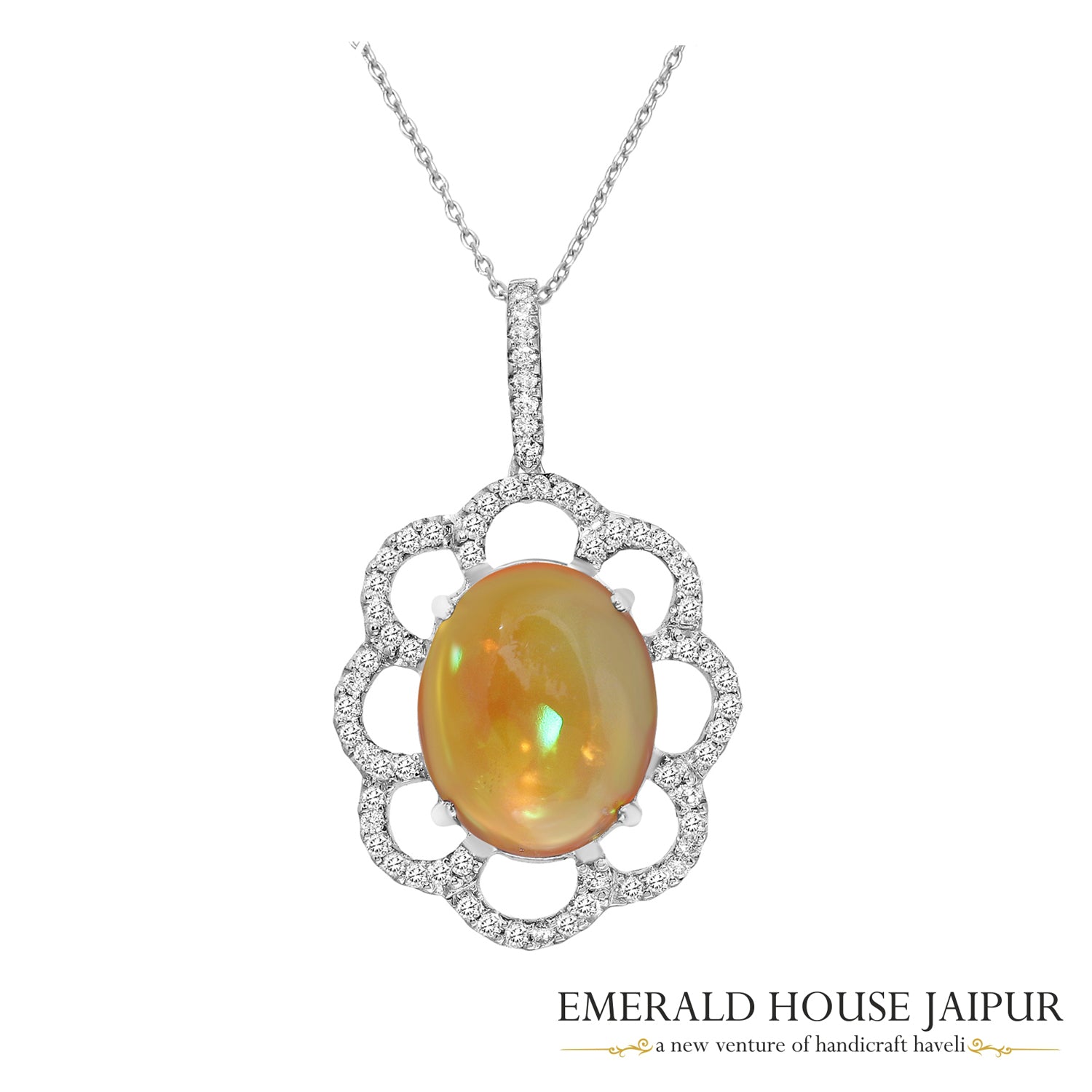 Classic Opal & Diamonds Pendant cum Brooch - Emerald House Jaipur