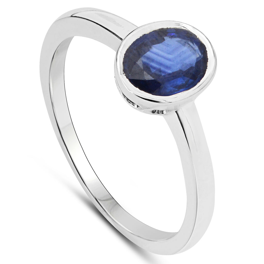 Thai Oval Blue Sapphire Ring In 18K White Gold