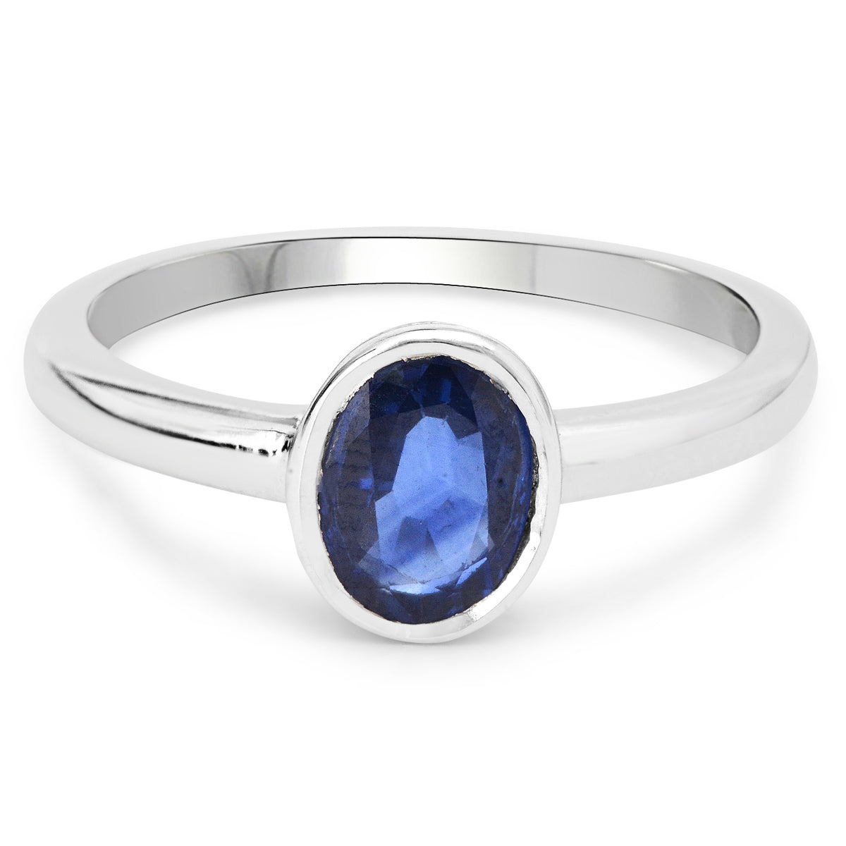 Thai Oval Blue Sapphire Ring In 18K White Gold