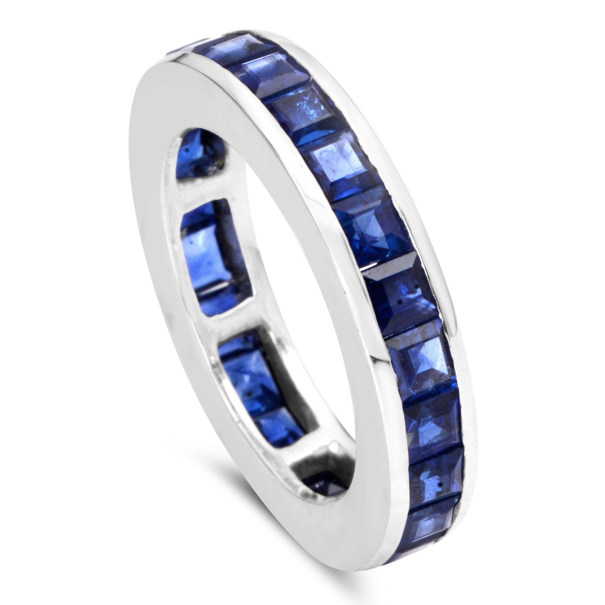 Thai Princess Blue Sapphire Eternity Band Ring In 18K White Gold
