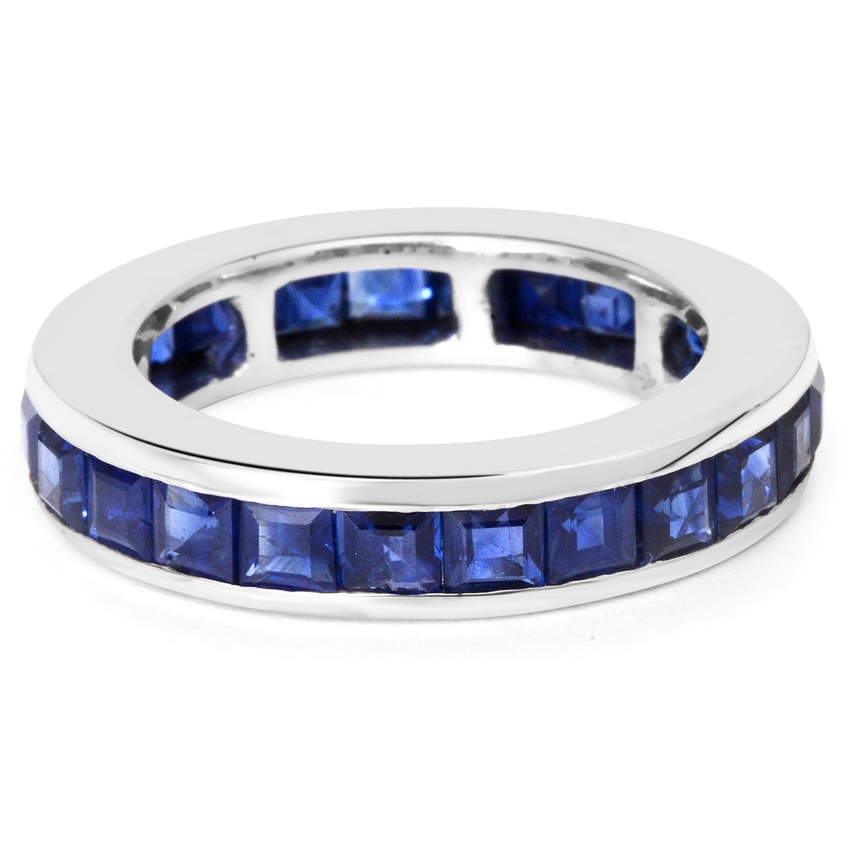 Thai Princess Blue Sapphire Eternity Band Ring In 18K White Gold