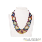 Diamond Designed Multi Sapphire Beads Necklace - Emerald House Jaipur