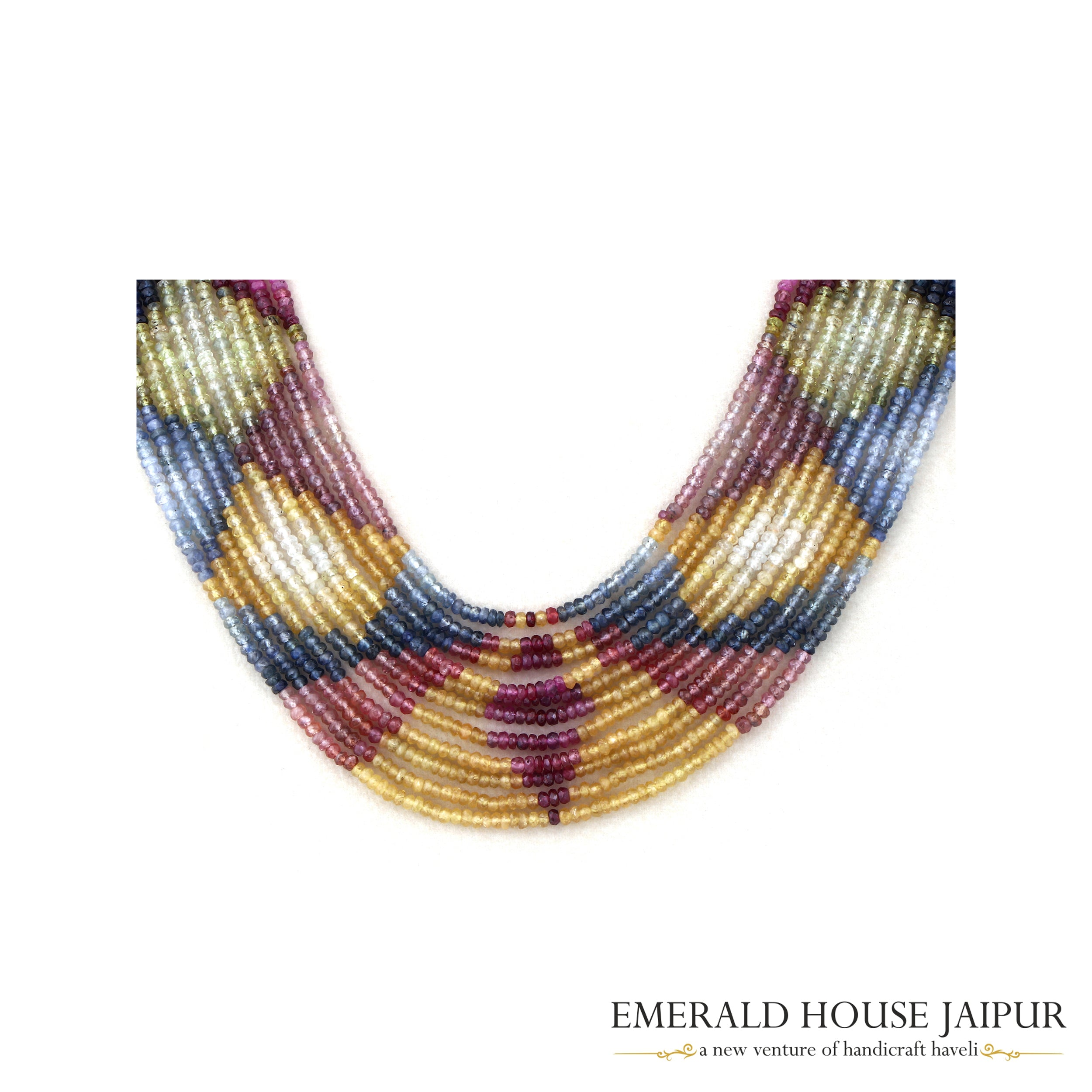 Diamond Designed Multi Sapphire Beads Necklace - Emerald House Jaipur