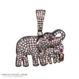 Elephant with her Calf Ruby & Diamonds Brooch cum Pendant - Emerald House Jaipur