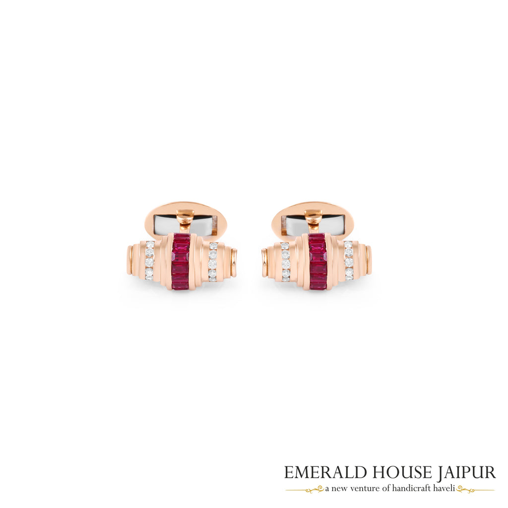 Emerald Cut Ruby & Diamonds Men's Cufflink - Emerald House Jaipur