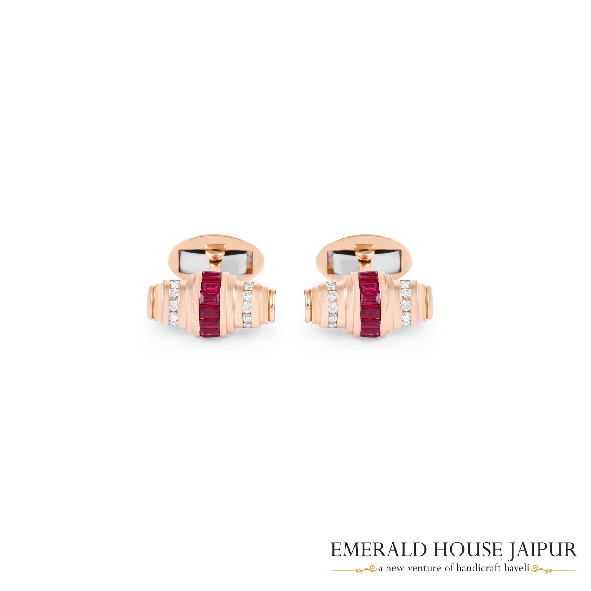 Emerald Cut Ruby & Diamonds Men's Cufflink - Emerald House Jaipur