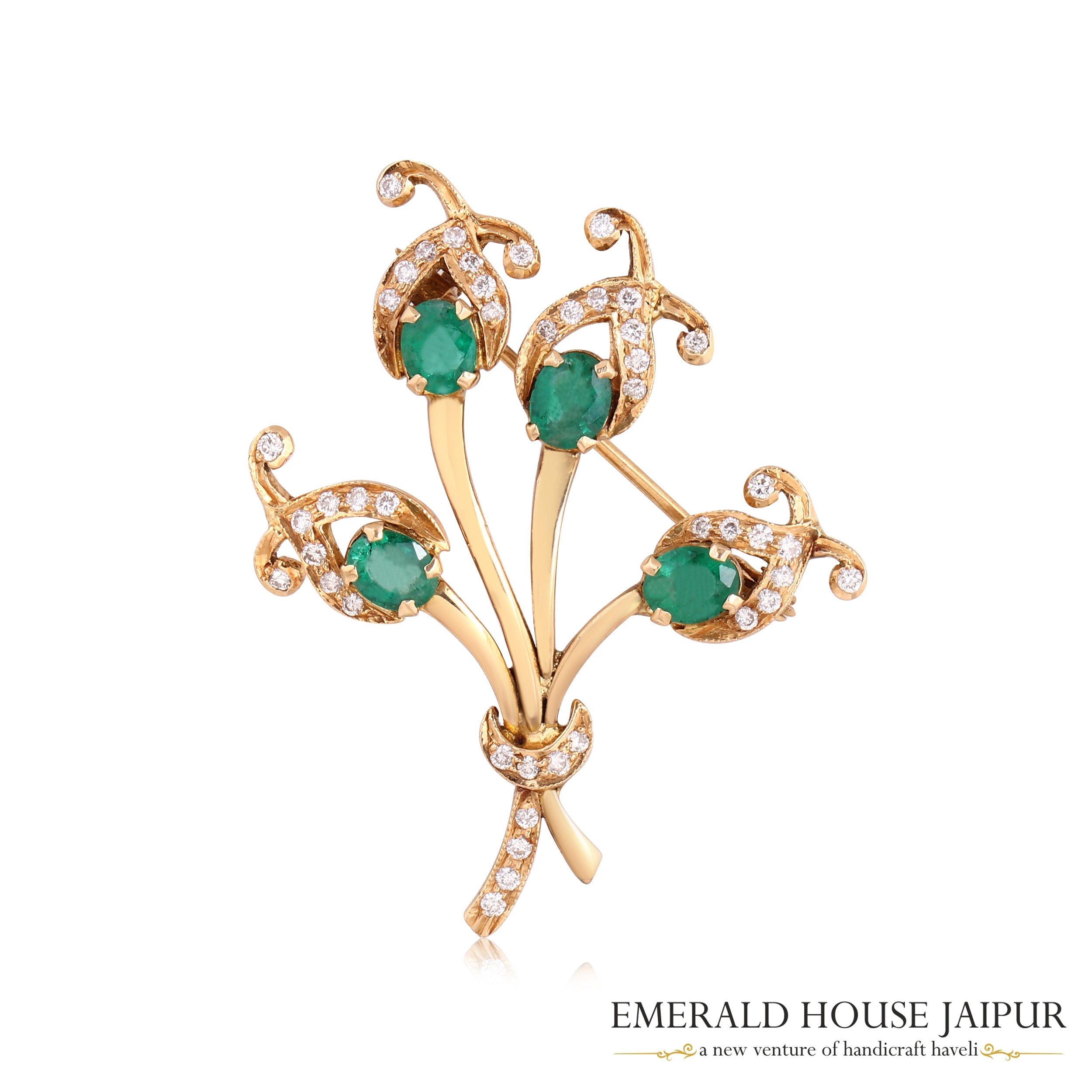 Emerald & Diamonds Bouquet Brooch - Emerald House Jaipur