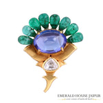 Emerald drops with Tanzanite Cabochon & (Polki) Diamond Brooch - Emerald House Jaipur